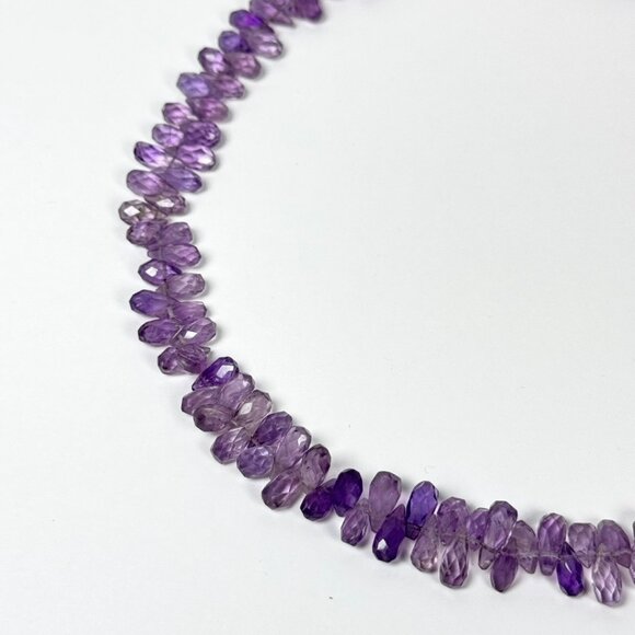 Vintage Natural Amethyst Beaded Necklace 16” Faceted Teardrop Gemstone Boho - Picture 5 of 13